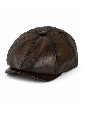 Vintage Leather Newsboy Hat Cabbie Beret Handmade 8-panel Leather  Hat